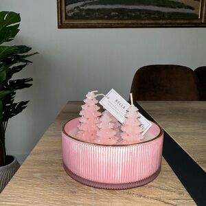 NWT -Viral Sparkling Frost Christmas Tree Glass Candle by Bella Lux, Baby Pink